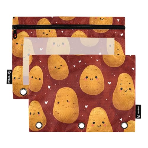 Binder Pencil pouching Clear Window Pen Holder Case for 3 Ringing Binder 2 Pack Students School Supplies Cute Patatoes