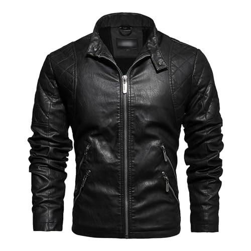 Manteau montant homme veste en cuir pu moto vintage bomber noir coupe-vent slim fit