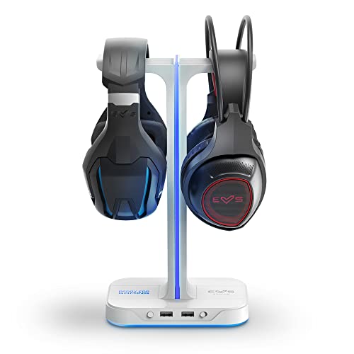 Energy Sistem ES Gaming Headset Stand ESG S3 Duo (Halterung für 2 Kopfhörer, Zwei USB-Anschlüsse, 3 RGB-Effekte, Anti-Fingerabdruck-Basis, Mobile Game Converter), Weiß