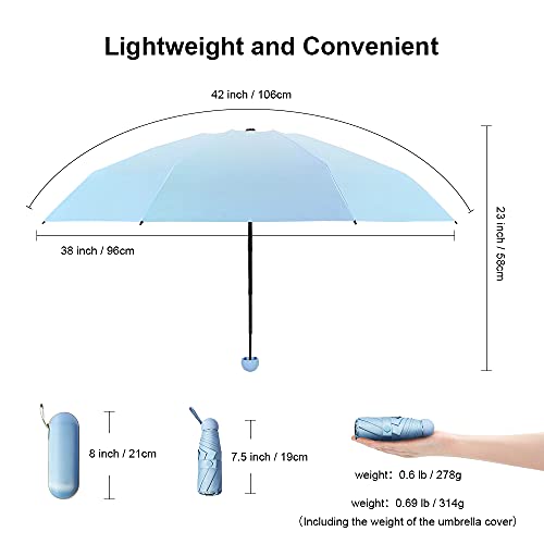 Time Lover Mini Folding Umbrellas, Uv Protection Portable Lightweight Small Umbrella For Sun And Rain Protection For Men Adult (Blue) #TOP2