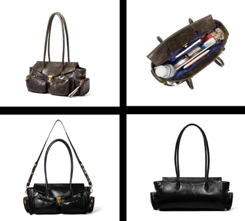 Womens Trendy Vegan Leather Shoulder Bag Large Vintage Y2k Tote Purse Handbag Multi Pocket Top Handle Satchels4