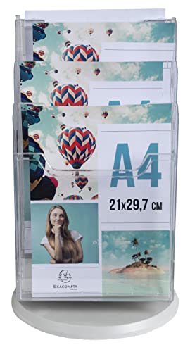 Exacompta 60558D Tisch-Prospekthalter drehbar DIN A4 mit 6 Fächern aus starkem transparentem Acryl ideal zur Präsentation von Katalogen Flyern Zeitschriften