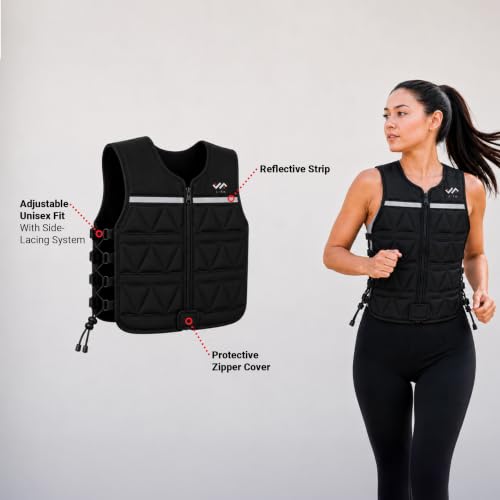 Image of JFIT Slim Adjustable Weighted Vest, 2.5-8 lb, Low Profile Design | Delta Flex tiles, 13 even-weight pockets, side-lacing fit, reflective strip, walking & running weighted vest