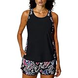 Maillot De Bain 2 Pièces pour Femme Ensembles De Tankini à Deux Bretelles sans Manches Rembourré Athlétique Et Modeste Assorti d'un Short Boxer à Imprimé De Palmiers Maillot De Plag