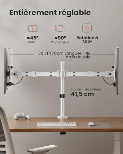 Support ecran PC 2 ecran reglable en hauteur bras robuste VESA 100 - 4