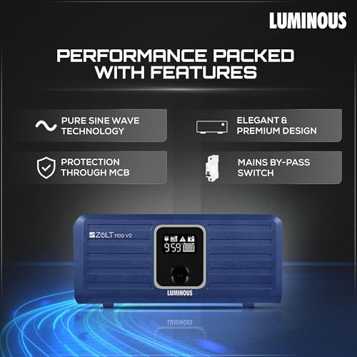 Image of Luminous Zolt 1100 Inverter + Ampbox AB30060 Gel Battery Combo - 900VA /12V Pure Sine Wave Inverter with Maintenance-Free Gel Battery | Ideal for Home, Office & Shop Use | 5 Hour Backup Duration