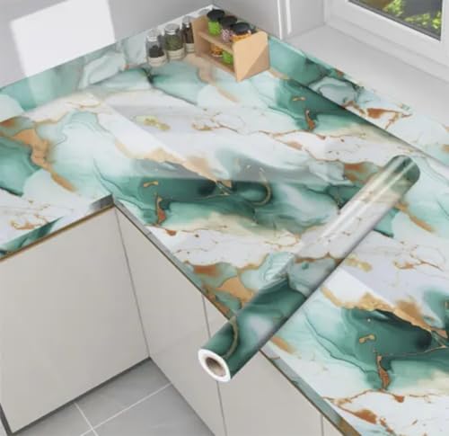 Image of D-fix Marble Peel and Stick Wallpaper for Home Decor, Waterproof Self-Adhesive Wall Stickers for Kitchen, Bathroom, Living Room - Wall Paper (60X200 CM (Green Gold)