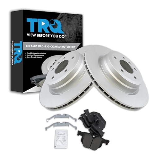 Image of TRQ Rear Brake Pad and Rotor Set Ceramic G Coated Rotors Compatible with 2006 BMW 330i 330xi 2007-2013 335i 335xi 335d 335is 335i xDrive 2013-2015 X1