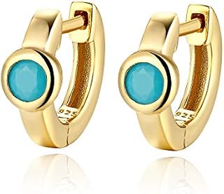 7mm Tiny Huggie Hoop Earrings Turquoise Cz 925 Sterling Silver Hinged Huggy Cartilage Helix Sleeper Earrings Women Men 18k Gold Plated