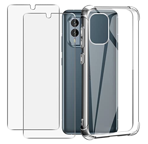 Anlxhj Funda para Nokia X30 5G y protector de pantalla de vidrio templado [2 unidades] funda de silicona TPU suave, a prueba de golpes, transparente, para Nokia X30 5G, transparente