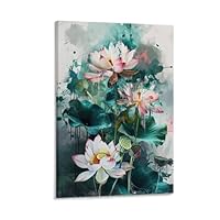 張志中　蓮　水墨画　花　絵画　中国　アート　めくり　大きい 張志中 蓮 水墨画 花 絵画 中国 アート めくり 大きい