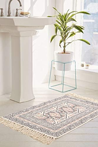 Cotton Area Rug 2' x 3', KIMODE Woven Fringe Throw Rugs Print Tassel Chic Modern Geometric Welcome Door Mat Machine Washable Floor Runner Rug for Porch Kitchen Bathroom Laundry Living Room