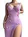 Foxiny Sexy Butterfly Split Leg Underwire Sheer Mesh Maxi Lingerie Dress with Thong 2 Piece Set Women Slit Push Up See Through Long Chemise Negligee Outfits Purple Small