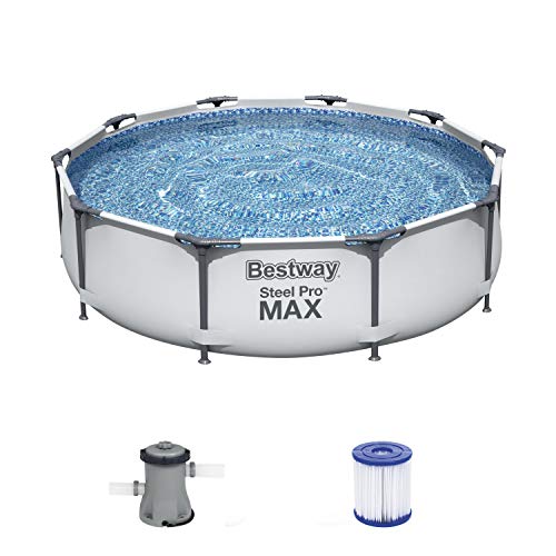 Bestway Steel Pro MAX Frame Pool-Set mit Filterpumpe Ø 305 x 76 cm, lichtgrau, rund