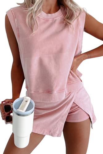 Opemiby Summer Sets Women 2 Piece Outfits Sleeveless Tank and