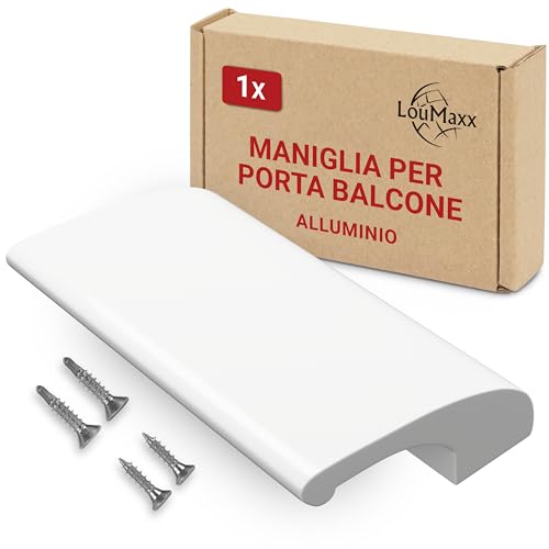LouMaxx Maniglia per porta balcone esterna – Robusto maniglione per terrazza in alluminio - Maniglione per porta resistente agli agenti atmosferici e durevole, verniciato a polvere in bianco, con