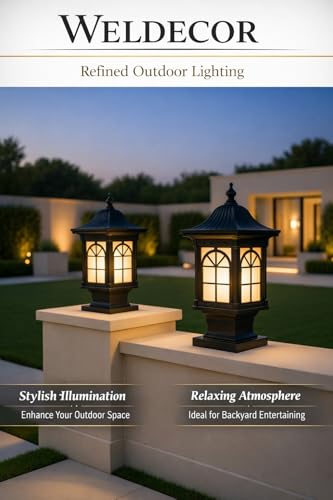 Image of Weldecor Outdoor Gate Pillar Lamp for Home Entrance Waterproof LED Garden Light (E27 Holder LED Bulb Comptaible) Antique Decorative Main Gate Post Lantern for Villa (Style7) (Style3)