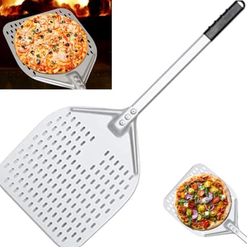Image of THW 12 inchx14 inch Pizza Peel with 31 inch Handle | Hand-Finished Professional Aluminum Pizza Paddle | 100% Food-Grade | Non-Stick Baking Shovel for Pizza, Bread, Pastries | Durable Plastic Handle | Silver