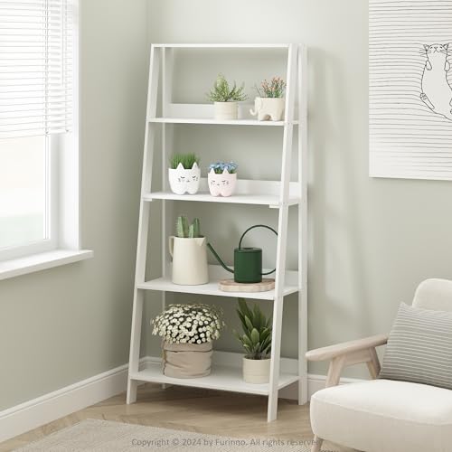 Furinno Ladder Display Shelf, 5-Tier Ladder Shelf, Standing Bookshelf, Display Storage Shelves, 13 x 23.6 x 53.5, for Living Room, Home Office, White by Furinno - Used condition - US$50.95