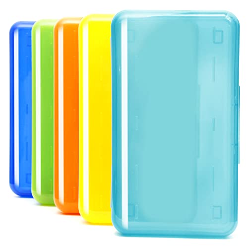 Youngever 5 Pack Plastic Pencil Box, Pencil Case Box, Translucent Pencil Boxes, School Supply Box, Multi
