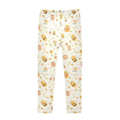 KLL Vintage Embroidery Honey Bee with Wild Flowers Little Girls Cotton Pants Casual Full Length Workout Pants Exercise