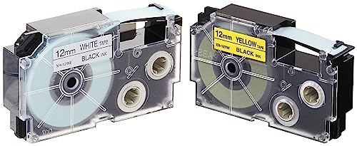Image of Casio XR-12YW1 Label Printer Tape (Black and Yellow) & Casio XR-12WE1 Label Printer Tape (Black and White)
