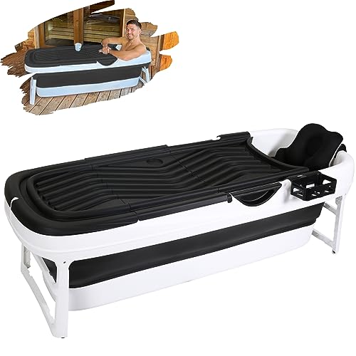 CRS Baignoire pliable pour adulte XXL 158 cm | Baignoire mobile pliable pour douche et salle de bain | baignoire pliante portable à poser Noir