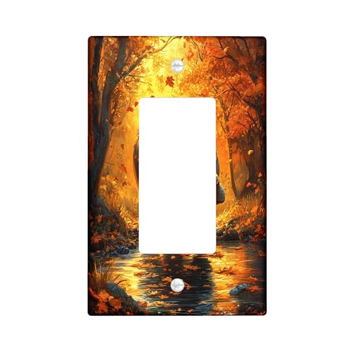 Fall Wild Hipopos - Placa decorativa para interruptor de luz, 1 banda, balancín individual, escena de hojas de bosque otoñal, placa frontal eléctrica para cocina, baño, decoración de cubierta de