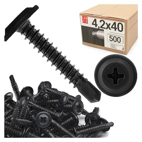 Zestaw 500 sztuk czarnych śrub wiertniczych 4,2 x 40 mm ze stali fosforanowanej z podkładką krzyżową PH do płyt gipsowo-kartonowych, profilu metalowego, rigips, drewna