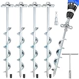 Ciyivak Ground Anchors Screw in – 4 Pack Spiral Tent Stakes heavy duty with Drill Socket & T-Handle, 12 Inch Trampoline Anchor with Hook & Ring Design for Tents, Sheds, Canopies, Swing Sets, Gazebo(4)