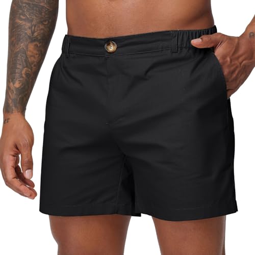 Image of Oymyakon Men's 6 Inch Shorts Casual Cotton Flat Front Chino Shorts Summer Elastic Waist Pull On Short with Pockets