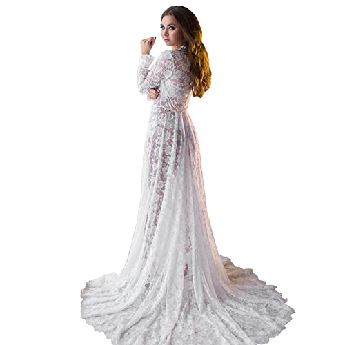 Vuncio Robe Maternité Shooting Photo Dentelle Col en V Sexy Manches Longues Grossesse Mariage Ceremonie Soiree Cocktail Chic Et Elegant Femme Enceinte Grande Taille Pas Cher – vue 4