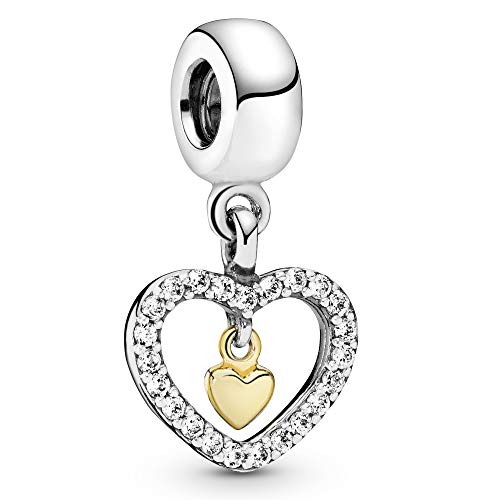PANDORA Adorno Heart Silver de primera ley con detalles en oro genuino de 14k