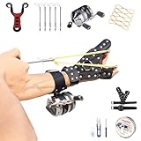 TIETHEKNOT Fishing Slingshot Stainless Steel Recurve Fish Slingshot Set with Stainless Steel Fishing Reel and Fish Darts Gauntlets