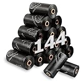 AMFUN Hundekotbeutel, 12 Rollen 144 Stück Auslaufsichere Kotbeutel, Hunde Kotbeutel Rollen, Hundetüten Nachfüllpackung, Schwarz