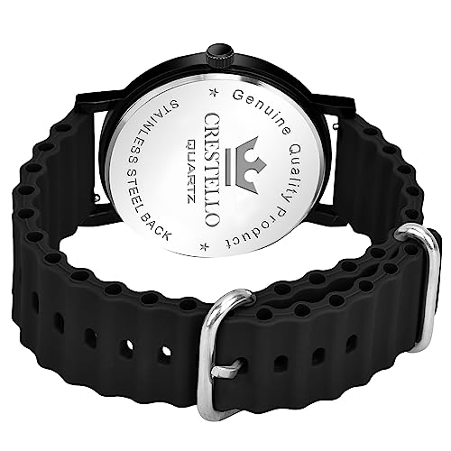 Image of CRESTELLO Silicone Strap Analog Wrist Watch for Men (Black /Blue /Grey /Green /Orange /Wine Red Strap)