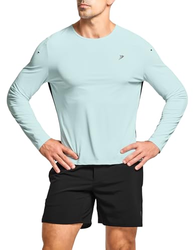 DEMOZU Men's Long Sleeve Workout Athletic Shirts Quick Dry Running Hiking Rash Guard Swim Shirts Slim Fit