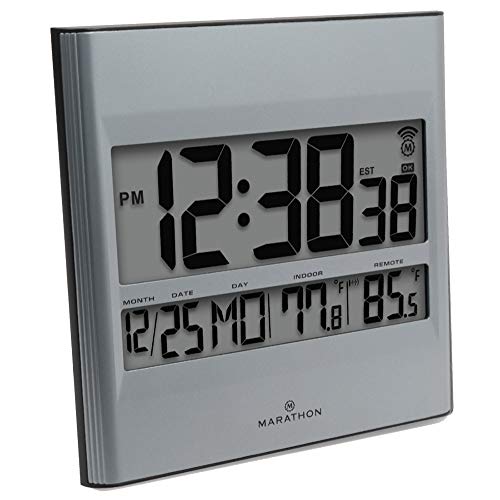Marathon Commercial Grade Atomic Wall Clock with Multiple Timezones, Indoor Temperature & Date - Batteries Included - CL030027 (Legacy Graphite Grey)