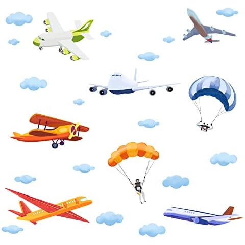 SUPERDANT Colorful Cartoon Airplane Wall Stickers Aircraft Biplane Vinyl Wall Decals Peel and Stick DIY Art Decor for Kids Boys Bedroom Nursery Playroom Cover