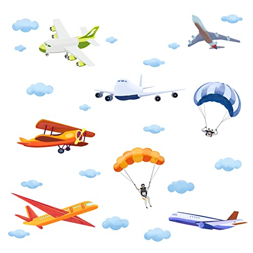 SUPERDANT Aeroplane Wall Stickers Cloud Wall Decal Nursery Decals Stickers for Walls Parachute Decal Aircraft Peel and Stick for Kids Boys Bedroom Playroom Classroom Decoration - Image 3
