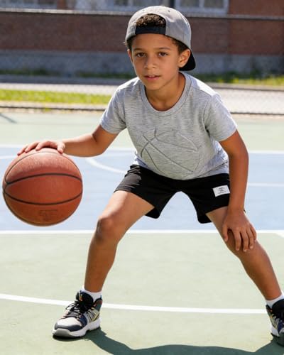 Image of Boys 2 Piece Outfits Short Sleeve Basketball Pattern T-Shirt and Shorts Summer Clothes for Kids 5-12 Years
