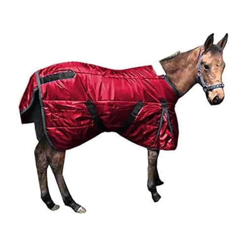 Image of La La Pet Waterproof Warm-Keep Horse Turnout Blanket Adjustable and Breathable Clothes for Horse Mini Pony Ripstop Medium Weight 220g Poly Fill for Winter Red 49Inches