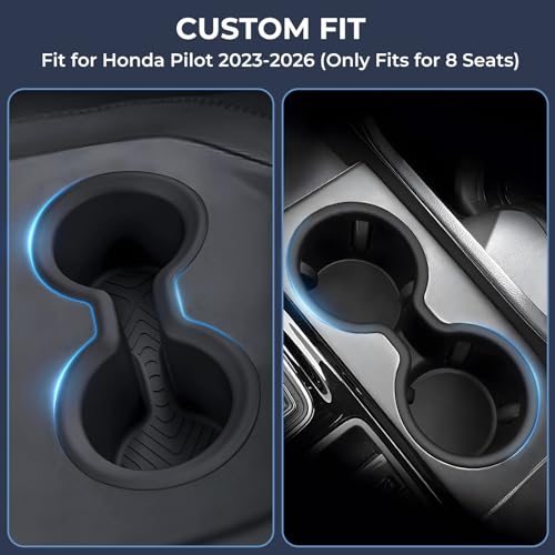 Image of Center Console Cup Holder Inserts for Honda Pilot 2026 2025 2024 2023, Interior Accessories TPE Front & Rear Car Cup Holder for 2023-2026 Pilot, Black