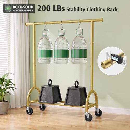 EAGMAK Clothes Rack with Wheels, Single Rod Rolling Clothing Rack, Gold by EAGMAK - Used condition - Image 2