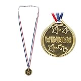 Relaxdays Goldmedaille Kinder 24er Set, mit Band, Auszeichnung für Siegerehrung, Medaillenset, 3,8 cm Ø, Plastik, gold