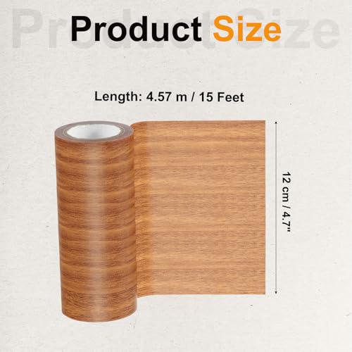 Image of PATIKIL Wood Grain Tape 4.7 inch x 15 Ft, Self-Adhesive Wood Texture Repair Tape Realistic Wooden Effect Patch for Furniture Cabinets Floor Walls, Orange Oak