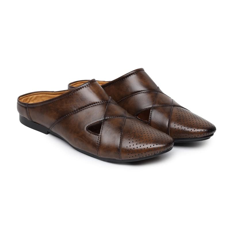 Image of Zixer Summer Urban Men's Shoes Luxury Synthetic Leather Mule Loafers Men's Shoes Handmade Ultra Premium Lightweighted Daily Easy Wear Open Back Half Cut Trending Classic Slip On Shoes for Men