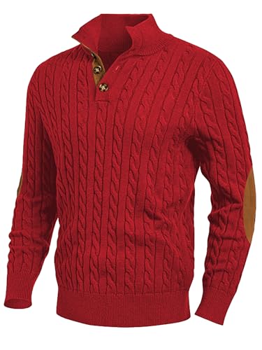 Image of JMIERR Men's Cable Knit Pullover Sweater Casual Long Sleeve Stand Collar Button Knitted Sweaters