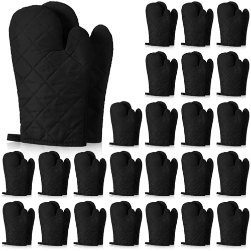 Geyoga Oven Mitts Heat Resistant Kitchen Long Oven Gloves Mitts Thick Cotton Winter Quilted Baking Flexible Glove Bulk for Cooking BBQ Picnic Kitchen Grilling 10.6 Inch(12 Pairs,Black)