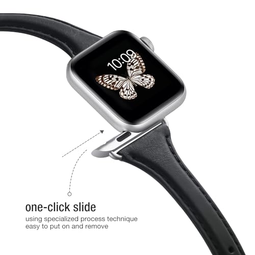 WFEAGL Leather Bands Compatible with Apple Watch Band 42mm(Series 3 2 1) 44mm 45mm 46mm 49mm Women, Top Grain Leather Strap Slim Thin Replacement Wristband for iWatch Ultra SE 3 2 1 Series 11 10 9 8 7 6 5 4 3 2 1 — view 4